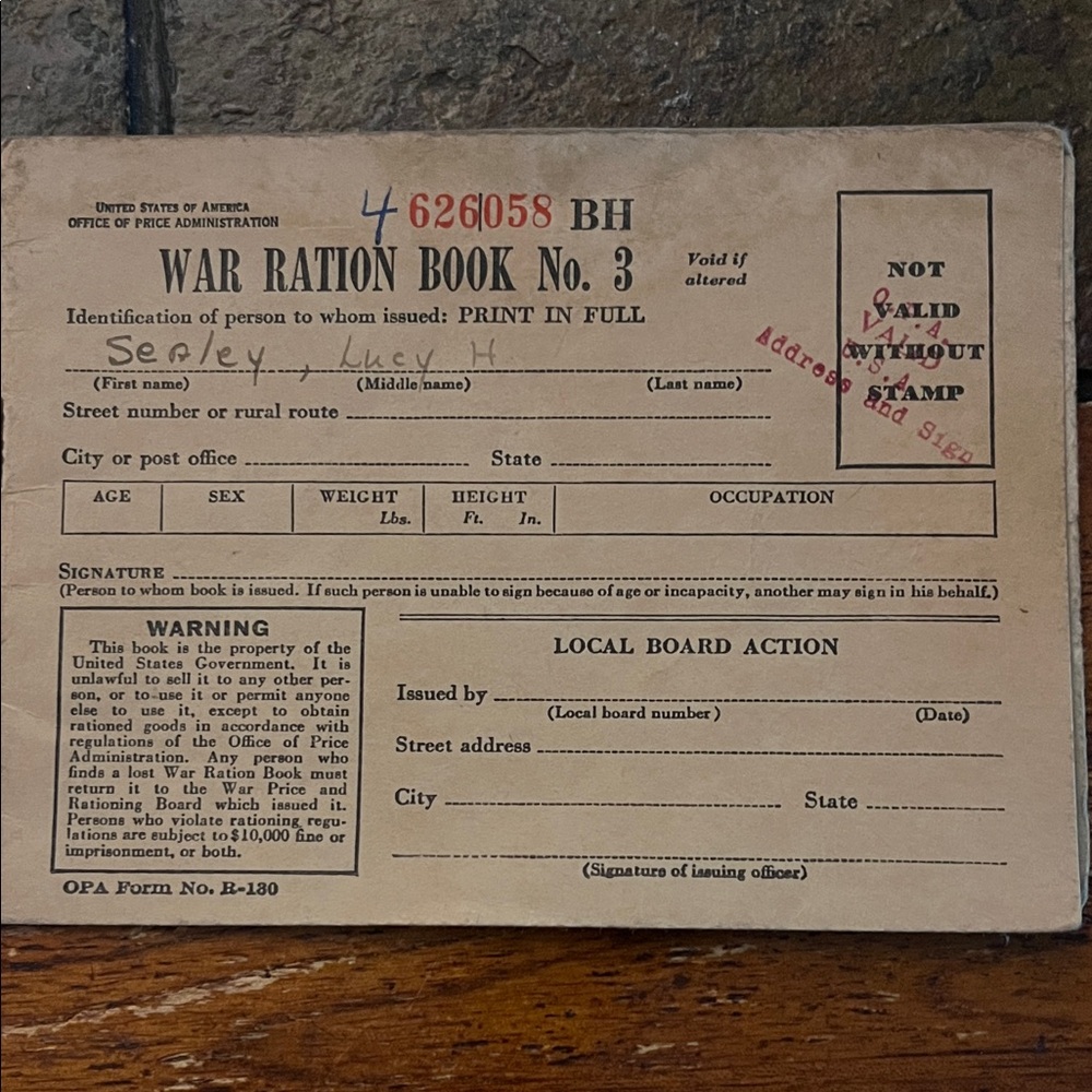 HISTORY BUFFS!! Vintage War Ration Book No. 3